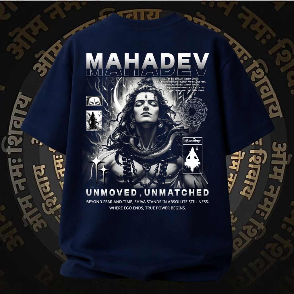 Mahadev oversized cotton t-shirt navy blue back view