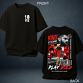 Black VK 18 cricket oversized t-shirt front and back combo view - Prospera Clothing India