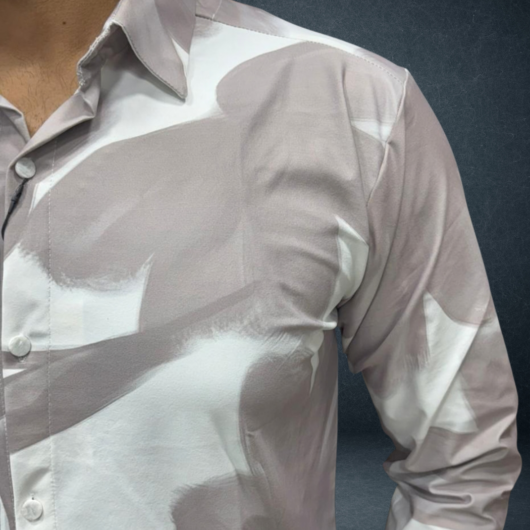 Men's Abstract Brush Art Printed Cotton Shirt — Dusty Rose | Warm Taupe | Sky Blue | Prosperaclothing