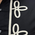 Men's Black And White Chenille Embroidery Shirt - Floral Patch Design | Premium Streetwear by Prospera