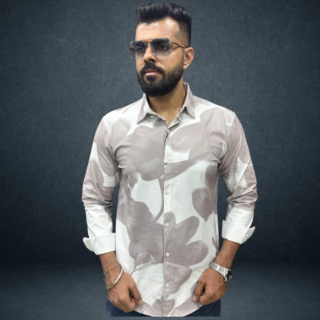 Men's Abstract Brush Art Printed Cotton Shirt — Dusty Rose | Warm Taupe | Sky Blue | Prosperaclothing