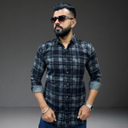 Men’s black grey check corduroy shirt by Prospera Clothing India
