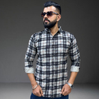 Black white check cotton shirt on man front view Prospera casual