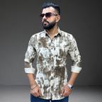 Brown white tie dye corduroy shirt on man Prospera unique pattern