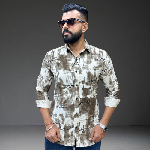 Brown white tie dye corduroy shirt on man Prospera unique pattern