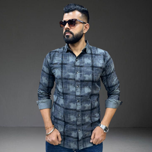 Grey blue check cotton shirt on man Prospera professional casual