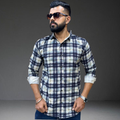 Navy blue white check cotton shirt on man front view Prospera