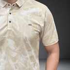 Beige corduroy polo t-shirt texture detail and collar design
