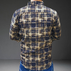 Black brown checkered corduroy shirt back view long sleeve