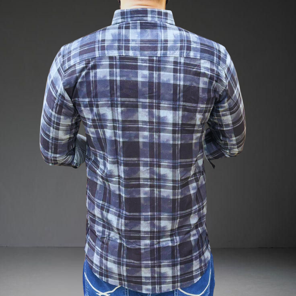 Black grey checkered corduroy shirt back view - long sleeve