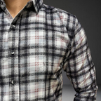 Black white check pattern cotton shirt fabric closeup