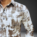 Brown white tie dye corduroy fabric texture pattern closeup