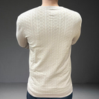 Men's cream knit t-shirt long sleeve - back view