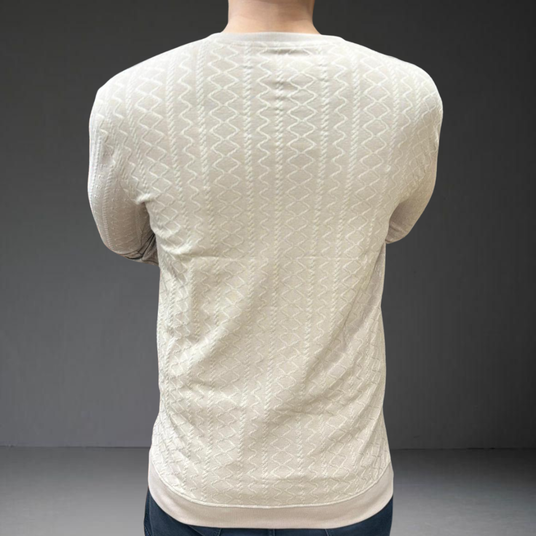 Men's cream knit t-shirt long sleeve - back view
