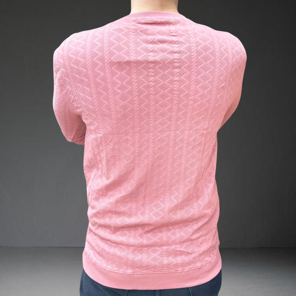 Men's light pink knit t-shirt long sleeve - back view