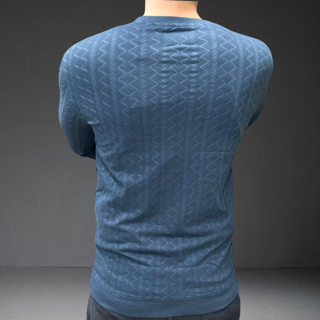 Men's navy blue long sleeve t-shirt back view - textured knit streetwear India