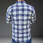 Navy white check cotton shirt back view long sleeve casual