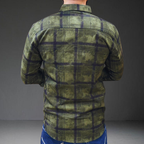 Olive green check cotton shirt back view long sleeve