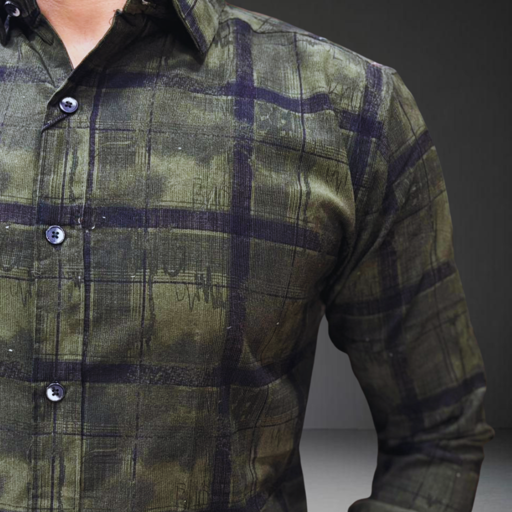 Olive green black check pattern cotton fabric texture detail