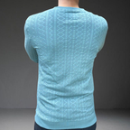 Powder blue textured knit t-shirt back style  - premium cotton fabric pattern
