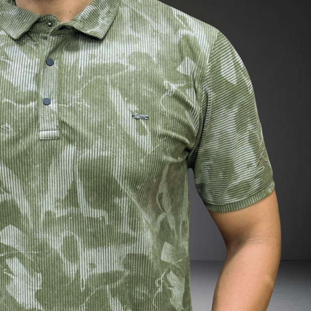 Light green corduroy polo texture fabric detail closeup Prospera