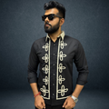 Men's Black And White Chenille Embroidery Shirt - Floral Patch Design | Premium Streetwear by Prospera