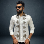 Men's Black And White Chenille Embroidery Shirt - Floral Patch Design | Premium Streetwear by Prospera