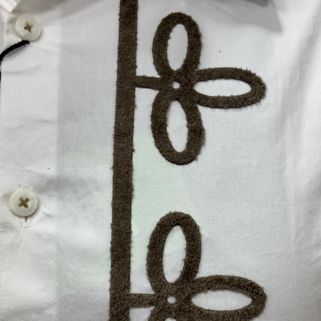 Men's Black And White Chenille Embroidery Shirt - Floral Patch Design | Premium Streetwear by Prospera