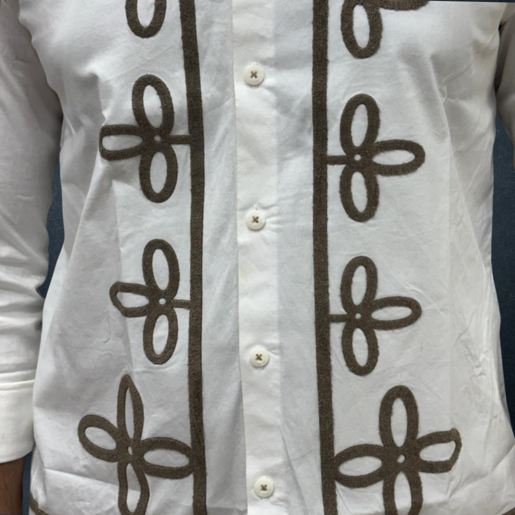Men's Black And White Chenille Embroidery Shirt - Floral Patch Design | Premium Streetwear by Prospera
