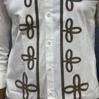 Men's Black And White Chenille Embroidery Shirt - Floral Patch Design | Premium Streetwear by Prospera