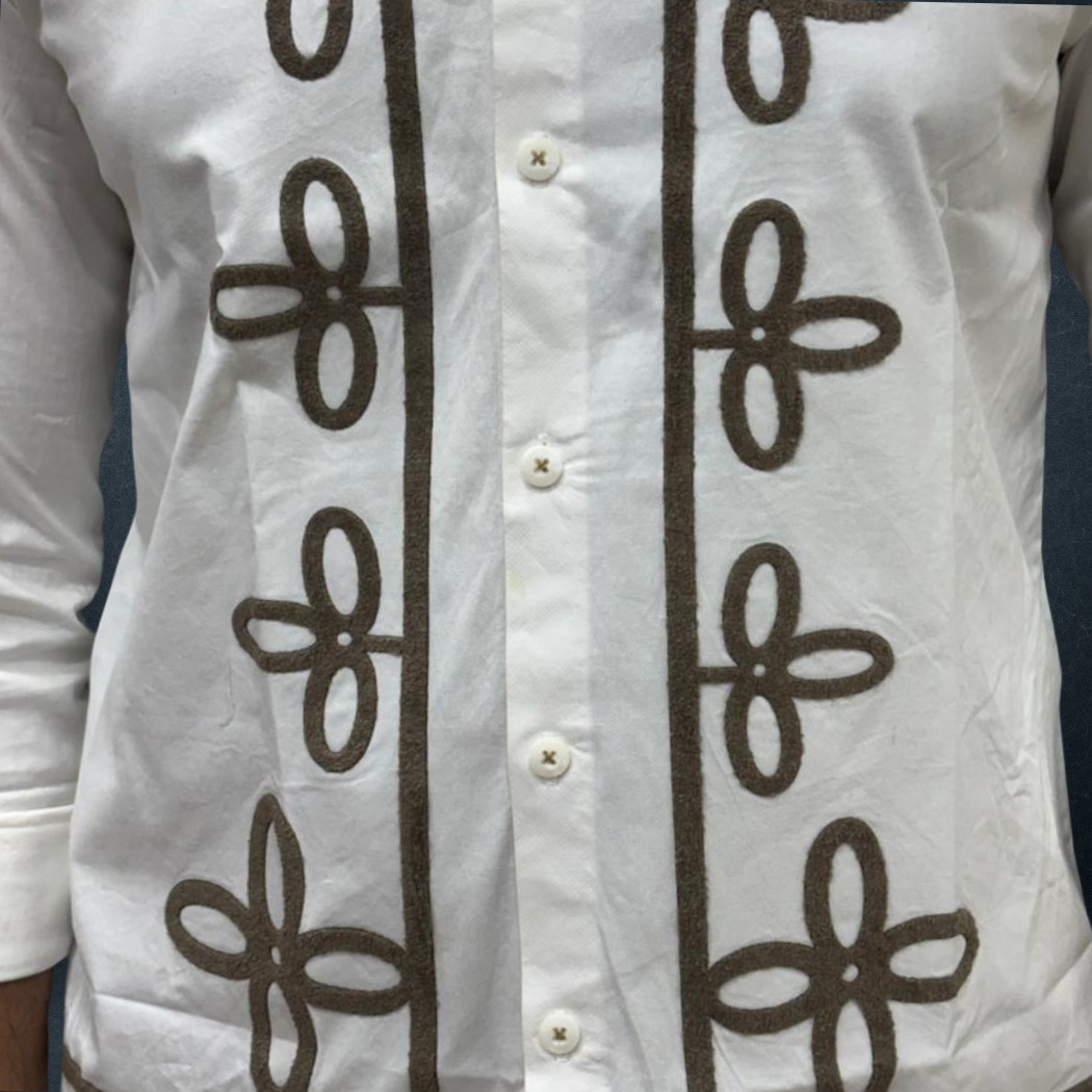 Men's Black And White Chenille Embroidery Shirt - Floral Patch Design | Premium Streetwear by Prospera