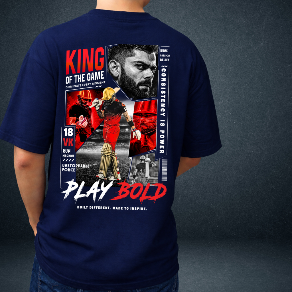 VK 18 Oversized Graphic T-Shirt | Cricket Fan Edition | Prospera Clothing India