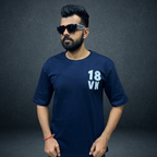 Men wearing navy blue VK 18 oversized cotton t-shirt front view - Prospera Clothing India