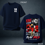 Navy blue VK 18 King of the Game oversized t-shirt front and back - Prospera Clothing India