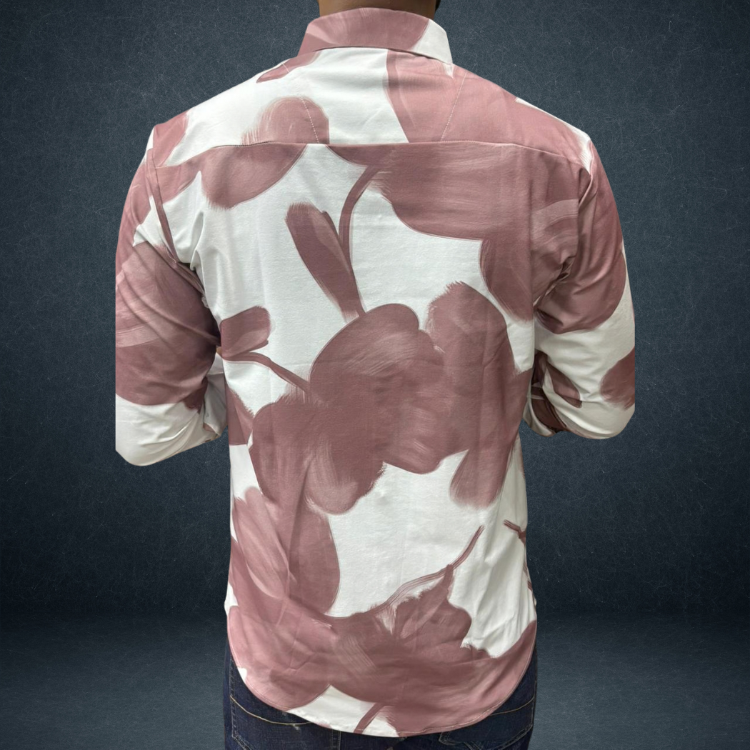 Men's Abstract Brush Art Printed Cotton Shirt — Dusty Rose | Warm Taupe | Sky Blue | Prosperaclothing