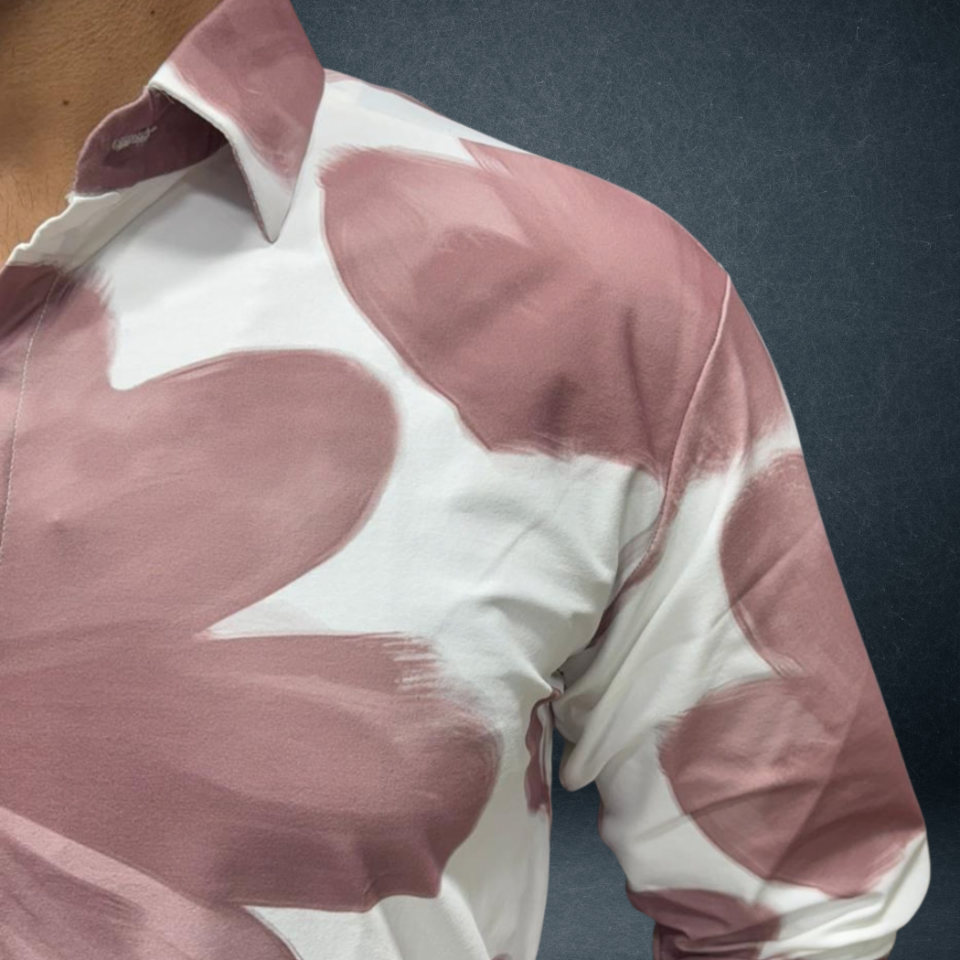 Men's Abstract Brush Art Printed Cotton Shirt — Dusty Rose | Warm Taupe | Sky Blue | Prosperaclothing