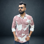 Men's Abstract Brush Art Printed Cotton Shirt — Dusty Rose | Warm Taupe | Sky Blue | Prosperaclothing