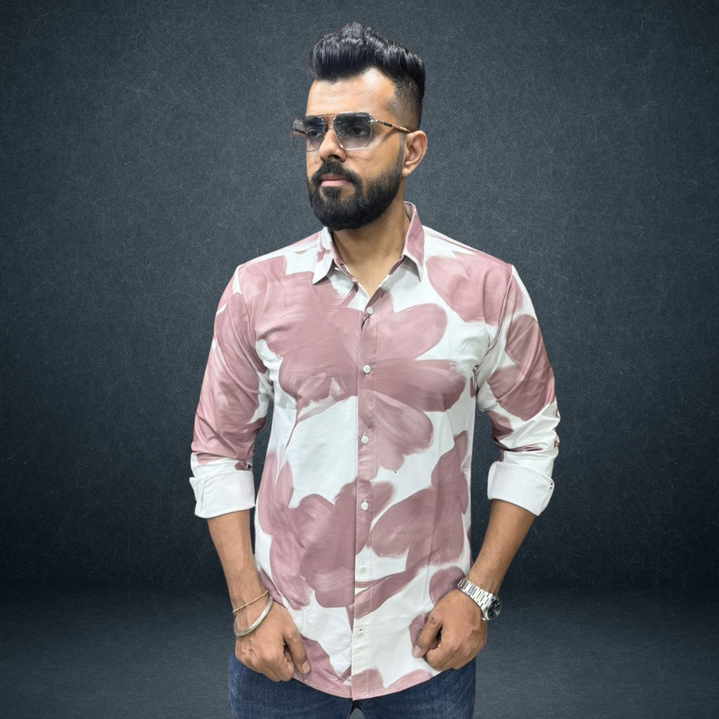 Men's Abstract Brush Art Printed Cotton Shirt — Dusty Rose | Warm Taupe | Sky Blue | Prosperaclothing