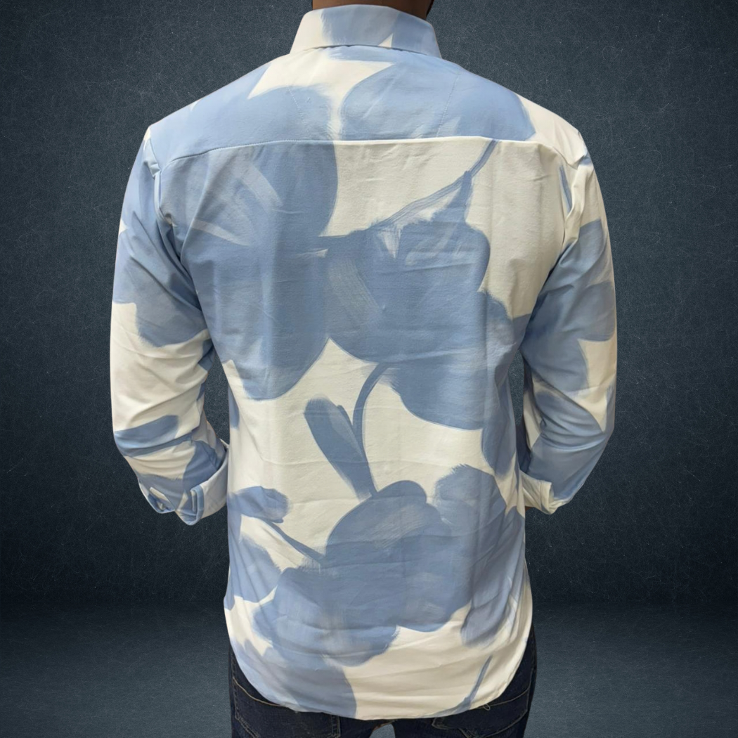 Men's Abstract Brush Art Printed Cotton Shirt — Dusty Rose | Warm Taupe | Sky Blue | Prosperaclothing