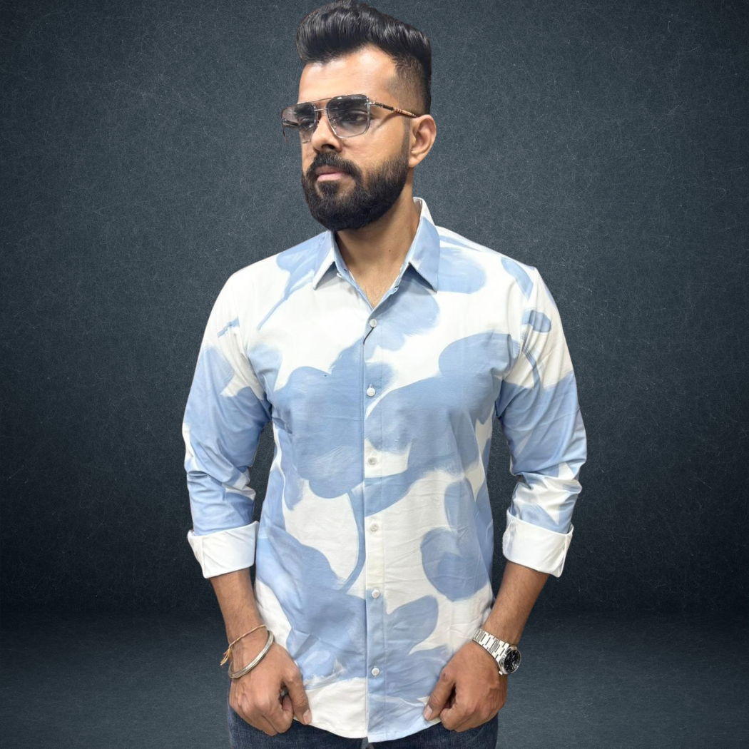 Men's Abstract Brush Art Printed Cotton Shirt — Dusty Rose | Warm Taupe | Sky Blue | Prosperaclothing