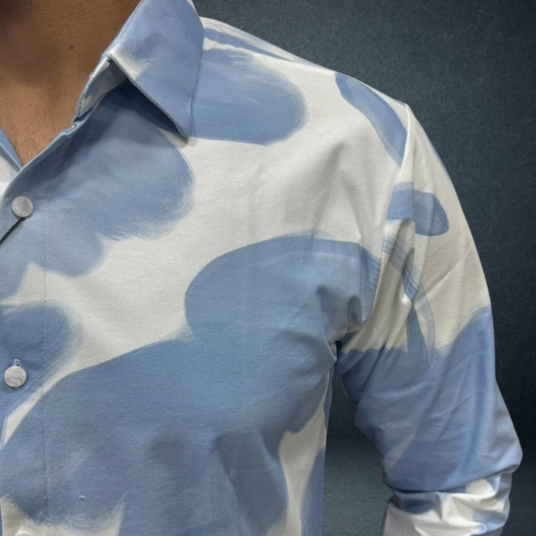 Men's Abstract Brush Art Printed Cotton Shirt — Dusty Rose | Warm Taupe | Sky Blue | Prosperaclothing