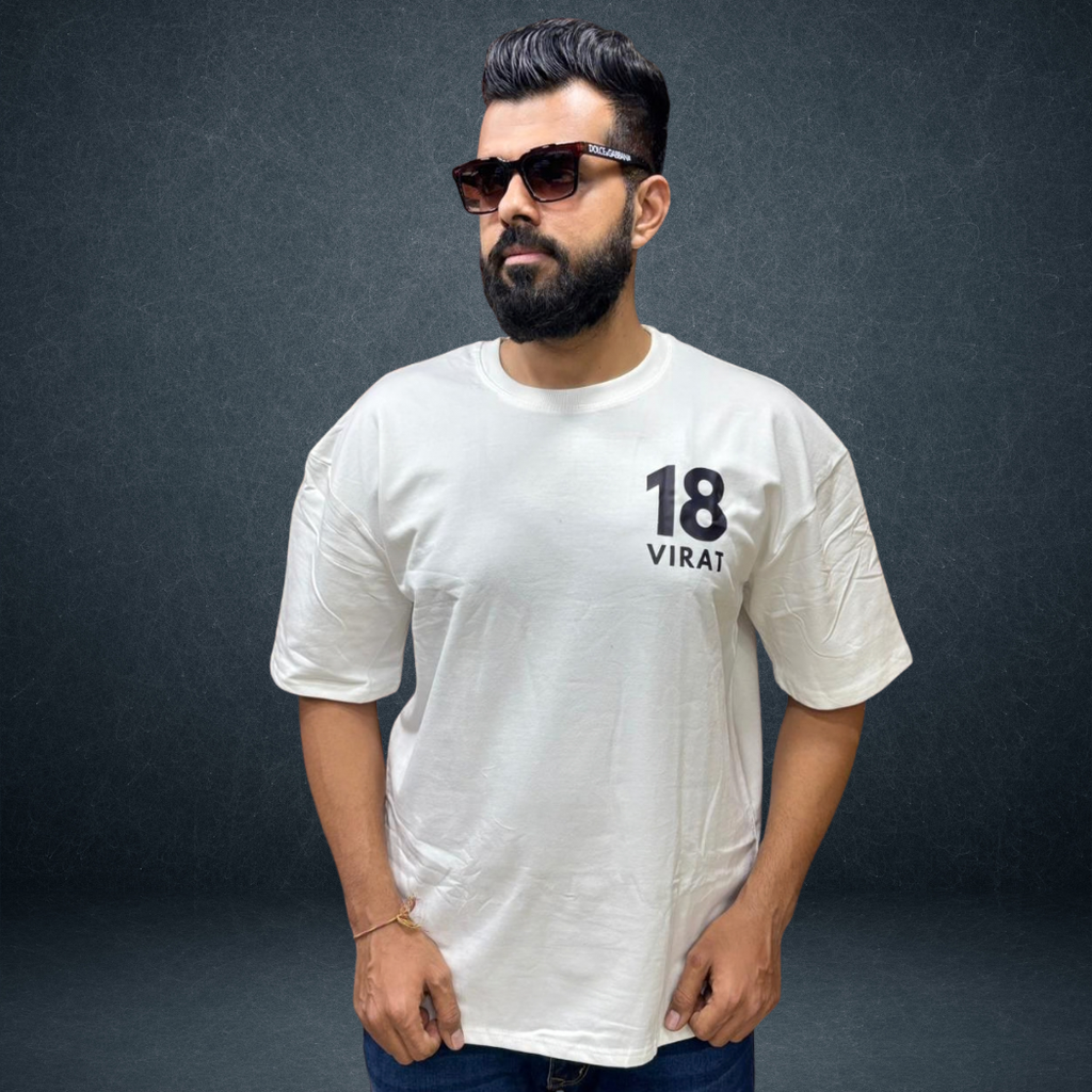 Men's white Virat Kohli oversized 250 GSM graphic t-shirt front model view – Prospera Clothing India