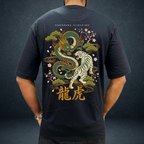 dragon vs tiger black unisex overiszed tshirt  back side image