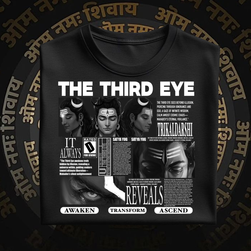 Black Fold Mahadev third eye oversized t shirt for men in cotton fabric