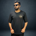dragon vs tiger black unisex overiszed tshirt  front side model wear