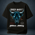  Shock Market oversized black t-shirt front view  glowing bull trading chart print  Prospera Clothing India