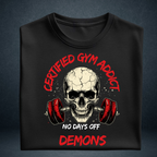 Certified Gym Addict oversized t-shirt in black - skull gym graphic tee folded view - Prospera Clothing India