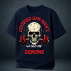 Men's gym graphic tee navy blue Certified Gym Addict No Days Off skull print - oversized streetwear shirt India