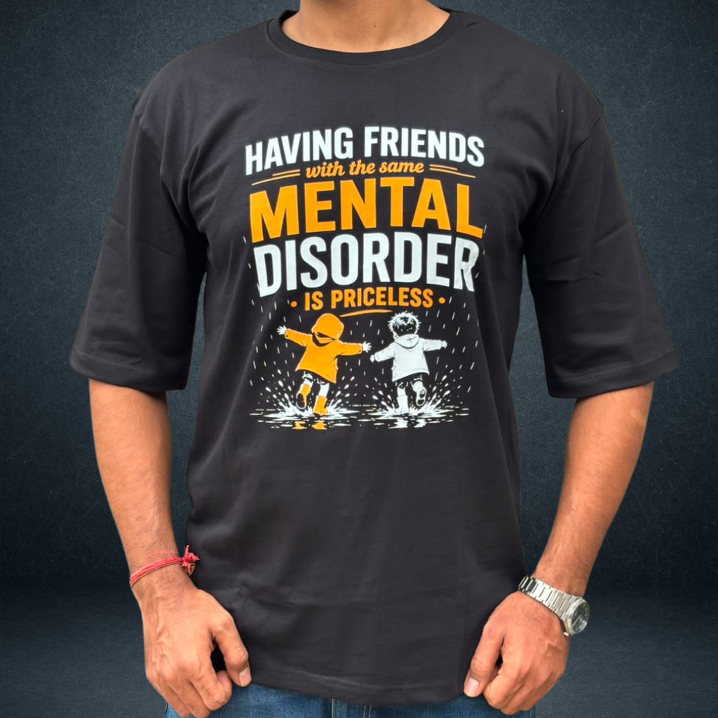 Funny Friendship Oversized T-Shirt front  close up print  black colour from Prospera Clothing