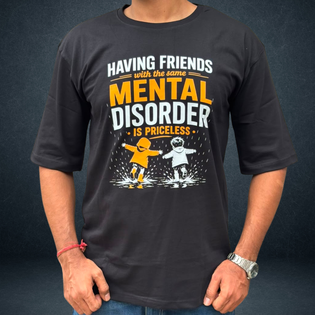Funny Friendship Oversized T-Shirt front  close up print  black colour from Prospera Clothing